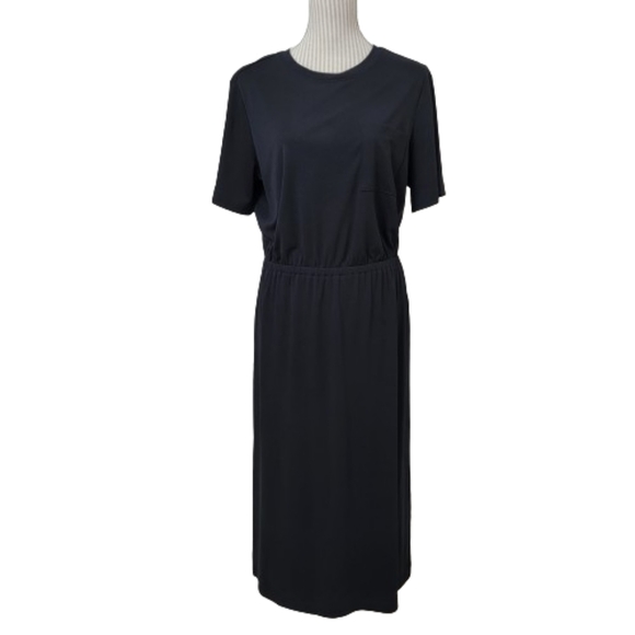 A New Day Size L Black T Shirt Dress, Elasticized Waistband, Single Chest Pocket - Picture 1 of 13